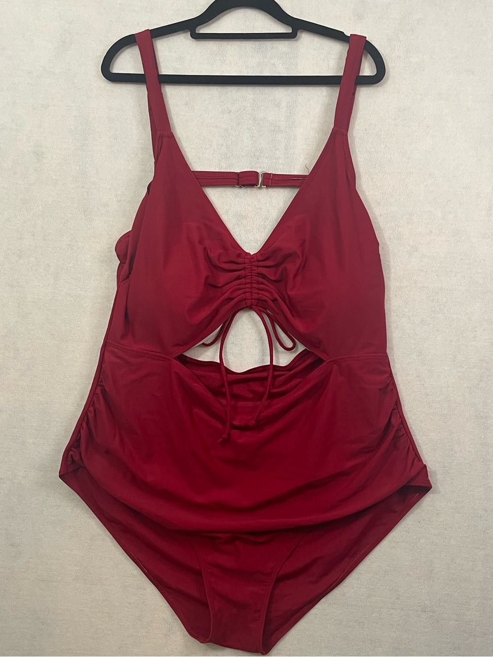Plus Size Red One Piece Monokini Swimsuit With Cut Out Detail Ruched Summer 22W - Picture 3 of 6